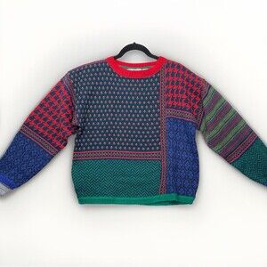 Vintage Knitworks Mixed Pattern Pullover Patchwork print Houndstooth Herringbone